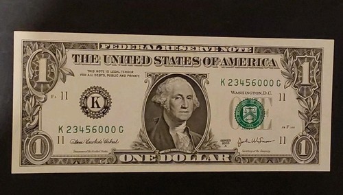 2003 A $1 Federal Reserve Note Fancy Ladder Serial Number Uncirculated Condition - 第 1/10 張圖片