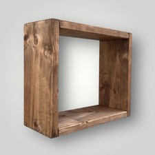 MENSOLA DA PARETE IN LEGNO FATTO A MANO DESIGN CUBO 28x24CM ARTIGIANALE MODERNA