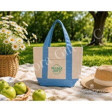 Trader Joes Mini Pastel Canvas Tote Bag Blue/...