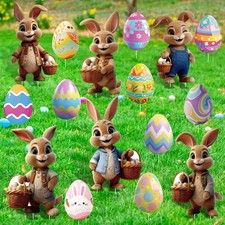 16PCS Easter Bunny Decorations Outdoor, Bunny and Eggs Yard Signs with Stakes...