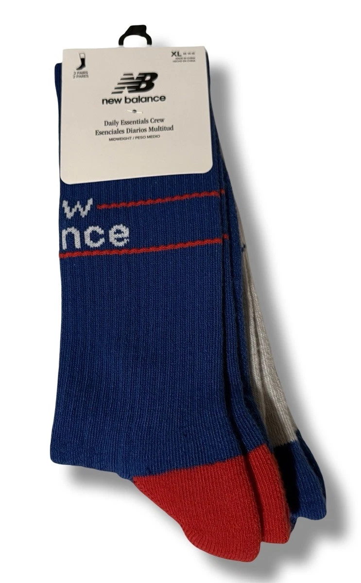 NEW BALANCE 2 Pairs Daily Essentials XL 14-16 Royal Blue Spell Out Crew Socks
