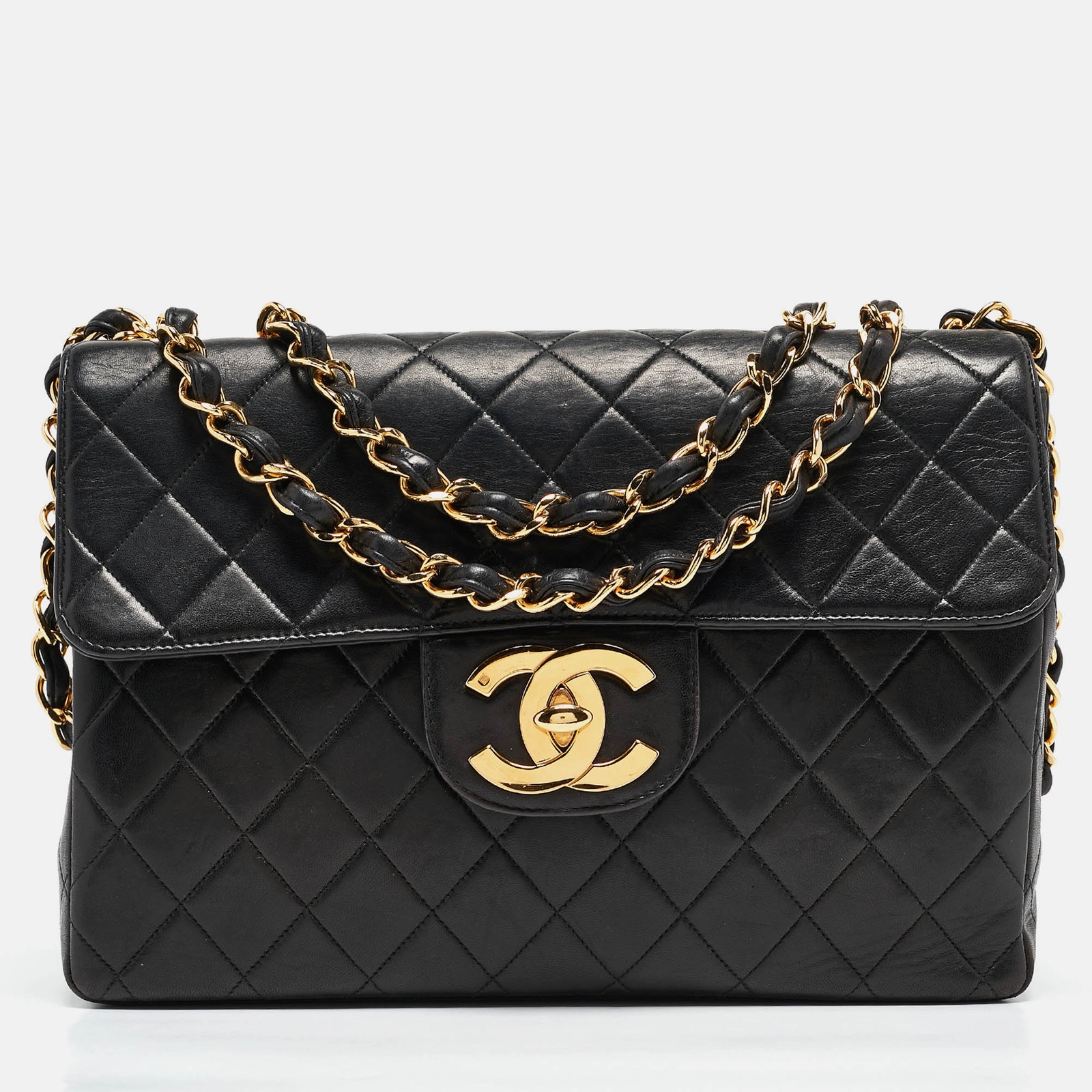 Chanel Black Quilted Leather Jumbo Classic Flap Bag with CC Logo