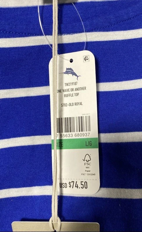 Top Tommy Bahama para mujer azul a rayas una onda u otra con volantes nuevo con etiquetas talla L Foto 4 de 4