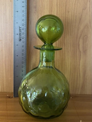 Blenko 715 Vintage Bubble Glass Decanter, 7.5" x 4", with Stopper, Excellent