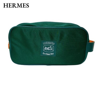 Hermes Oranger Verd Pouch Second Bag Nylon Leather Green Authentic Genuine