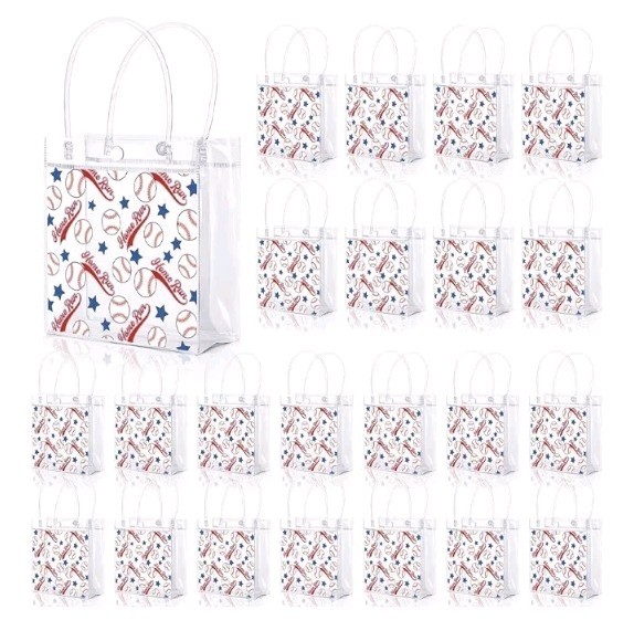 24 Pcs Baseball Clear Gift Bag with Handles Plastic Baseball  Goodie Bags