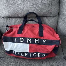 Vintage 90s Tommy Hilfiger Canvas Duffle Bag One Size Big Spell Out Logo Good Co