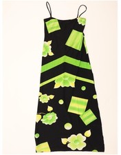 VINTAGE Womens Sleeveless Maxi Dress UK 8 Small Black Floral Polyamide DD08