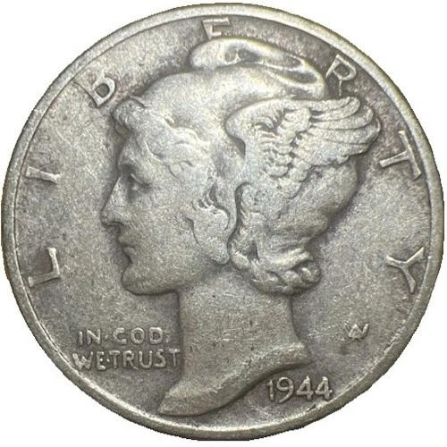 1944-P Mercury Dime 10c - Very Fine -  90% Silver