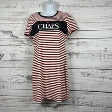 Chaps Tee Shirt Dress Womens Large Red Stripe Round Neck Short Sleeve Nautical