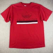 Vintage Adidas Team T-Shirt L Red Trefoil Logo Double Side Single Stitch USA