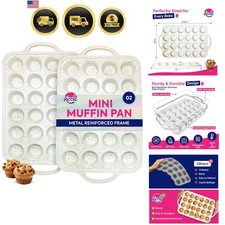 2 Pack Silicone Mini Muffin Pan with Metal Reinforced Frame, 24-Cup Mini Cupc...