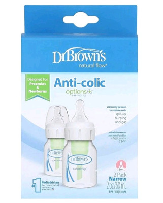 Natural Flow , Anti-Colic Option+  Baby Bottle, P/0+Months, 2 Pack, 2 oz (60 ml)