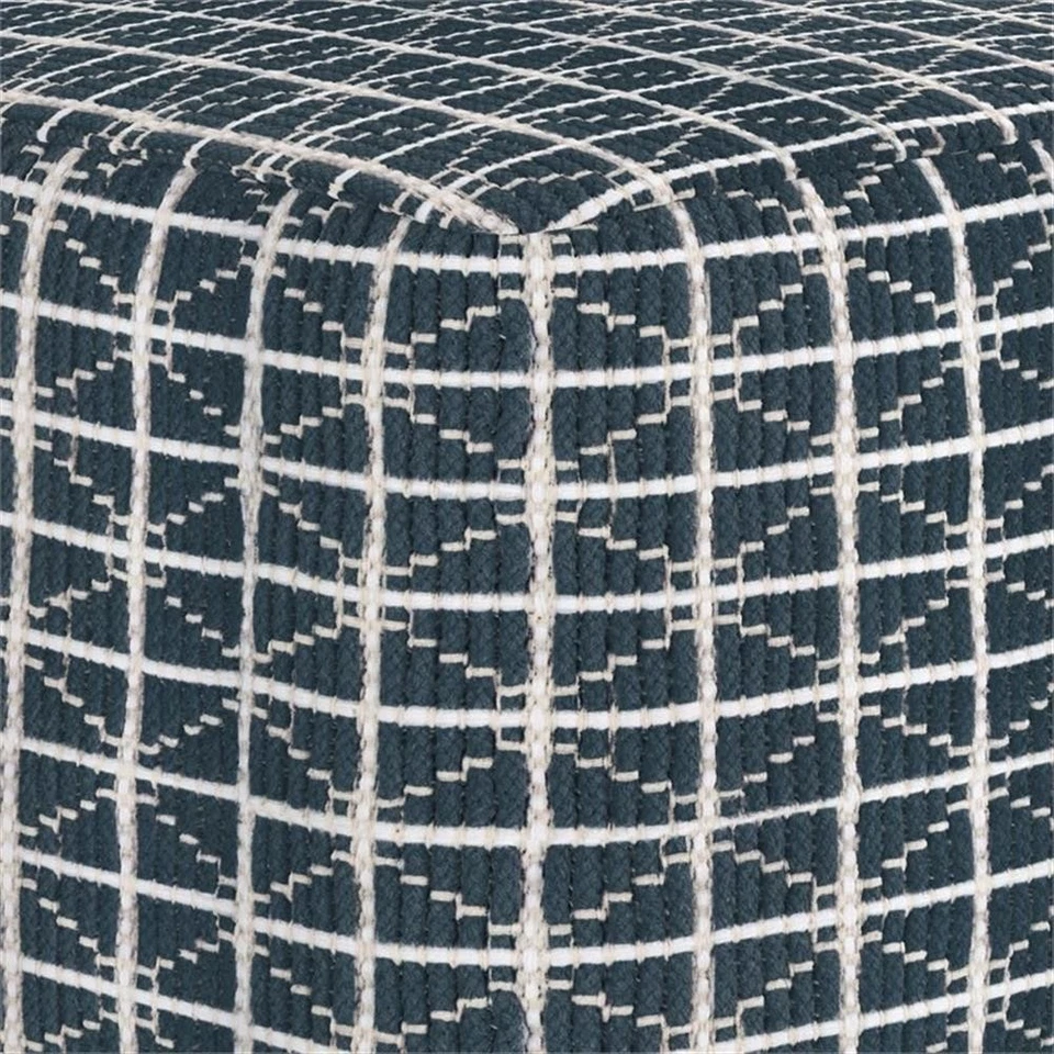 Simpli Home Noreen Boho Square Pouf in Dark Blue and White Handloom Woven Pat... - Image 2 of 4