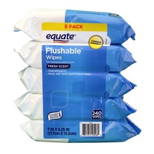 Equate Flushable Wipes Fresh Scent 240 Wipes 5 Pack Hypoallergenic Plant-Based