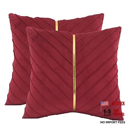 Velvet Pillow Covers 18x18 - Pack of 2 with Gold 18x18 - Red