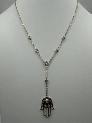 Beautiful Designer Gold Over Sterling Silver Sparkling Hamsa Hand Necklace 18 
