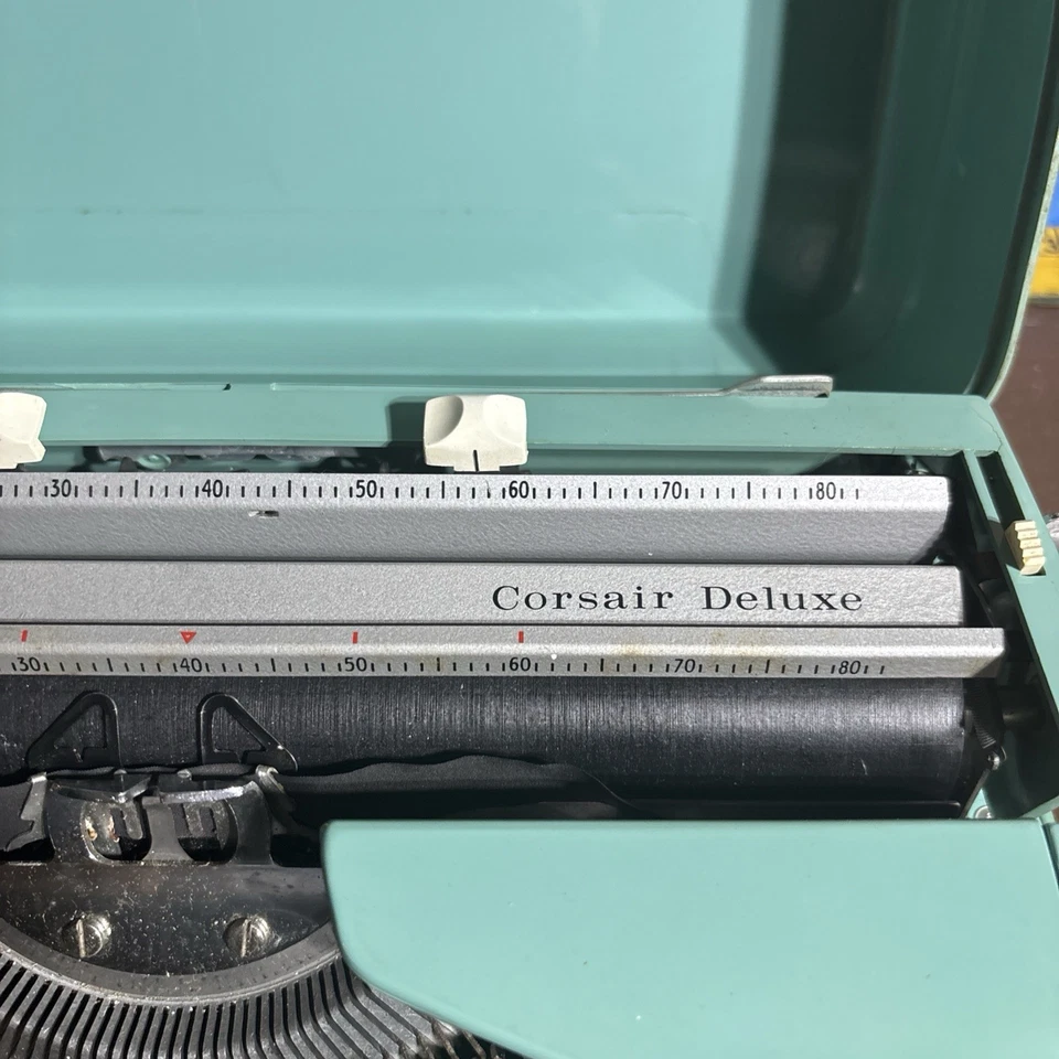 Vintage Teal Blue Smith Corona Corsair Deluxe Portable Typewriter - Image 2 of 2