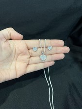 925 Sterling Silver Women Ladies Love Heart CZ Pendant Curb Chain  Earrings SET