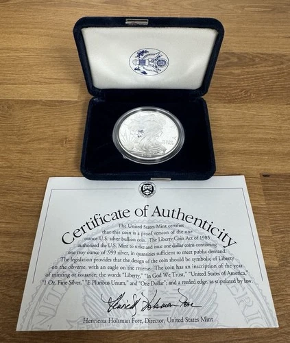 2002-W Proof American Silver Eagle 1oz .999 Silver w/ Box & COA West Point