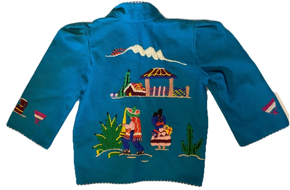 Chaqueta infantil de lana López México de colección bordada década de 1950 Herradura de la suerte 4-6X lino Foto 3 de 4