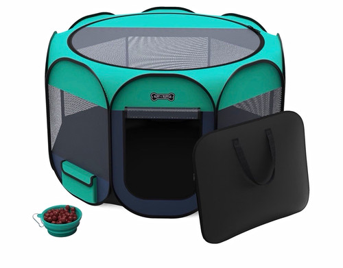 Ruff 'N Ruffus Foldable Fabric Pet Play Pen w/ Mesh Panels, Carry Bag M