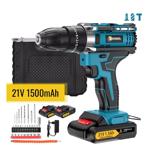 21V Akkuschrauber Set mit 2x 1500mAh Akkus Akku Bohrschrauber 45Nm Akkubohrer