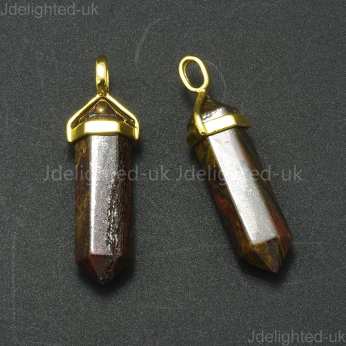 Natural Gemstone Hexagonal Point Reiki Chakra Pendant Real Leather Necklace Gold - Picture 27 of 41