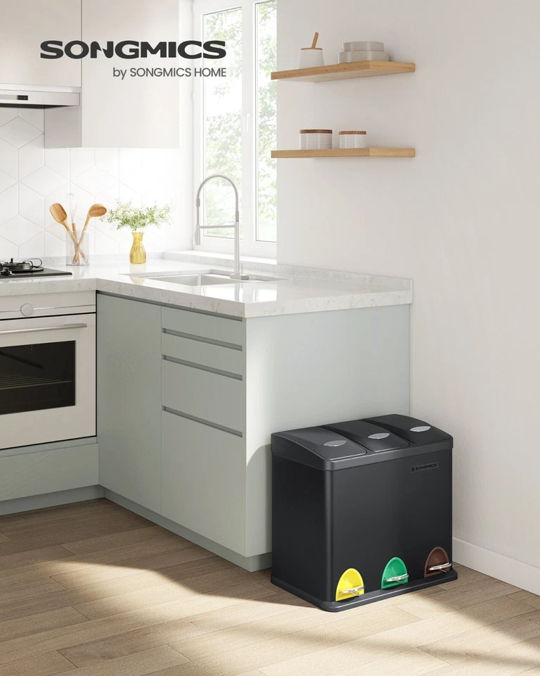 Mülleimer Abfalleimer Edelstahl Recycling Papierkorb Mülltrenner Küche LTB24BK - Bild 3 von 4