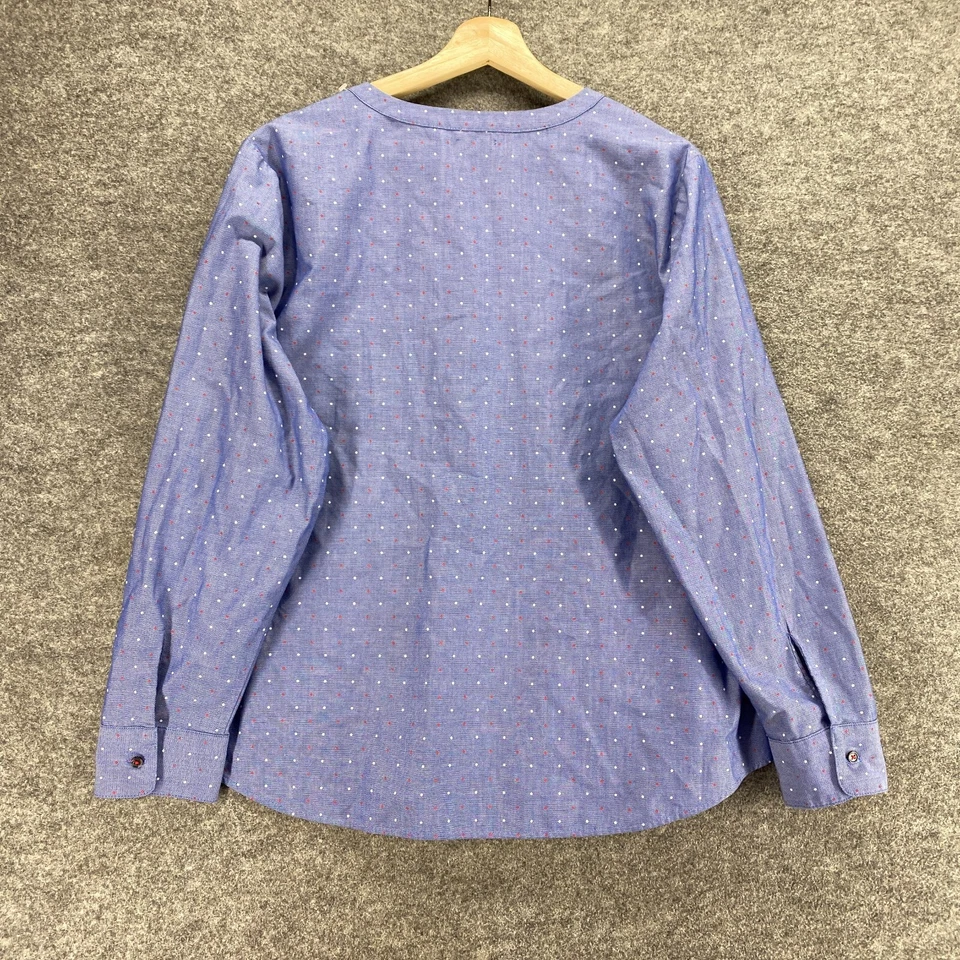 Blusa sin marca para mujer M mediana azul a lunares cuello en V manga larga botón informal Foto 2 de 4