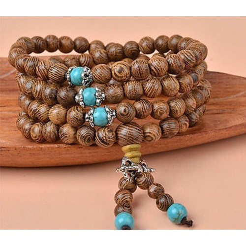 Sandalwood Buddhist Buddha Meditation 108 Prayer Bead Mala Necklace Bracelet 6mm - Imagen 1 de 5