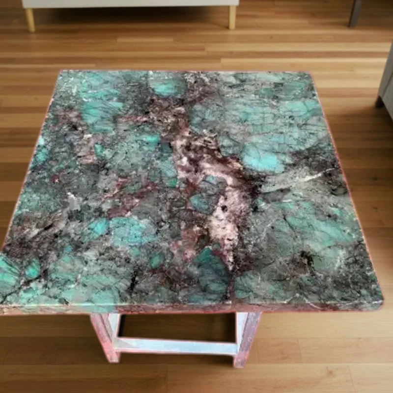 Mesa de comedor amazonita verde cuarzo mesa interior piedra muebles encimera Foto 3 de 4