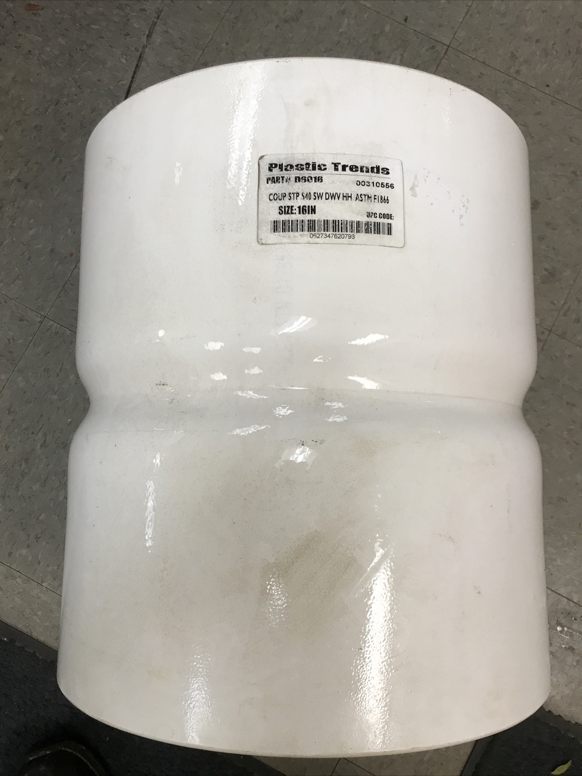 16” PVC COUPLING SCHEDULE 40 DWV PLASTIC TRENDS D6016 hub x hub ASTM F1866