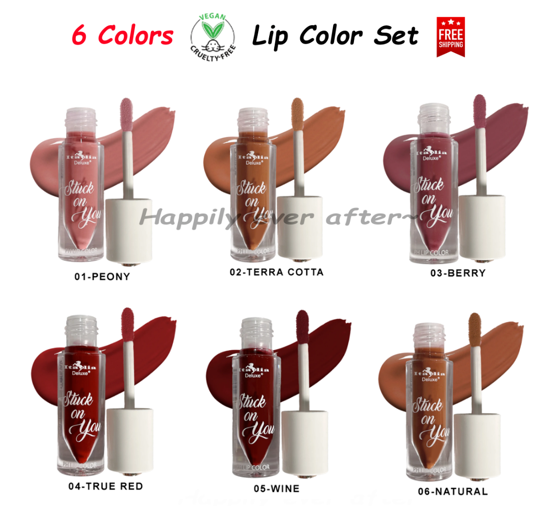 6 PCs Italia Deluxe STUCK ON YOU PH LIP COLOR VEGAN Lipgloss Set *US