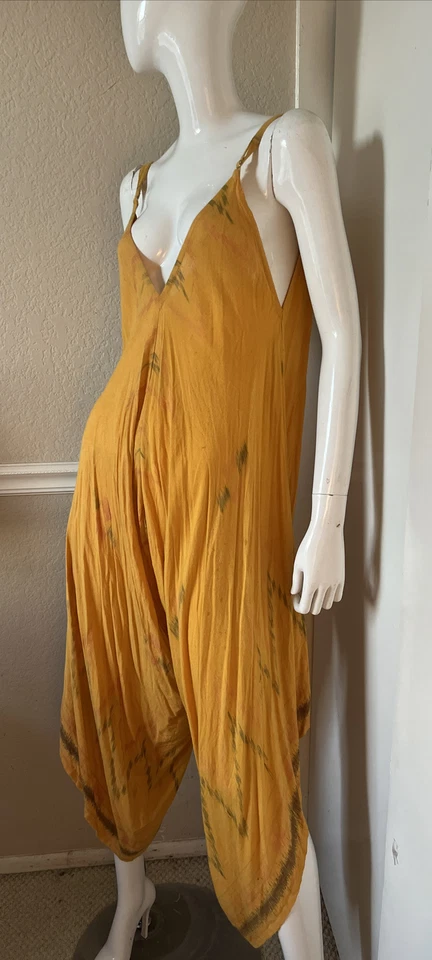 Mono harén estilo tanque grande 100 % rayón amarillo dorado CLEOBELLA talla S Foto 3 de 4