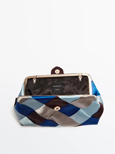 Massimo Dutti Satin Colorblock Evening Bag Crossbody Chain Italy MSRP $229 - Picture 5 of 16
