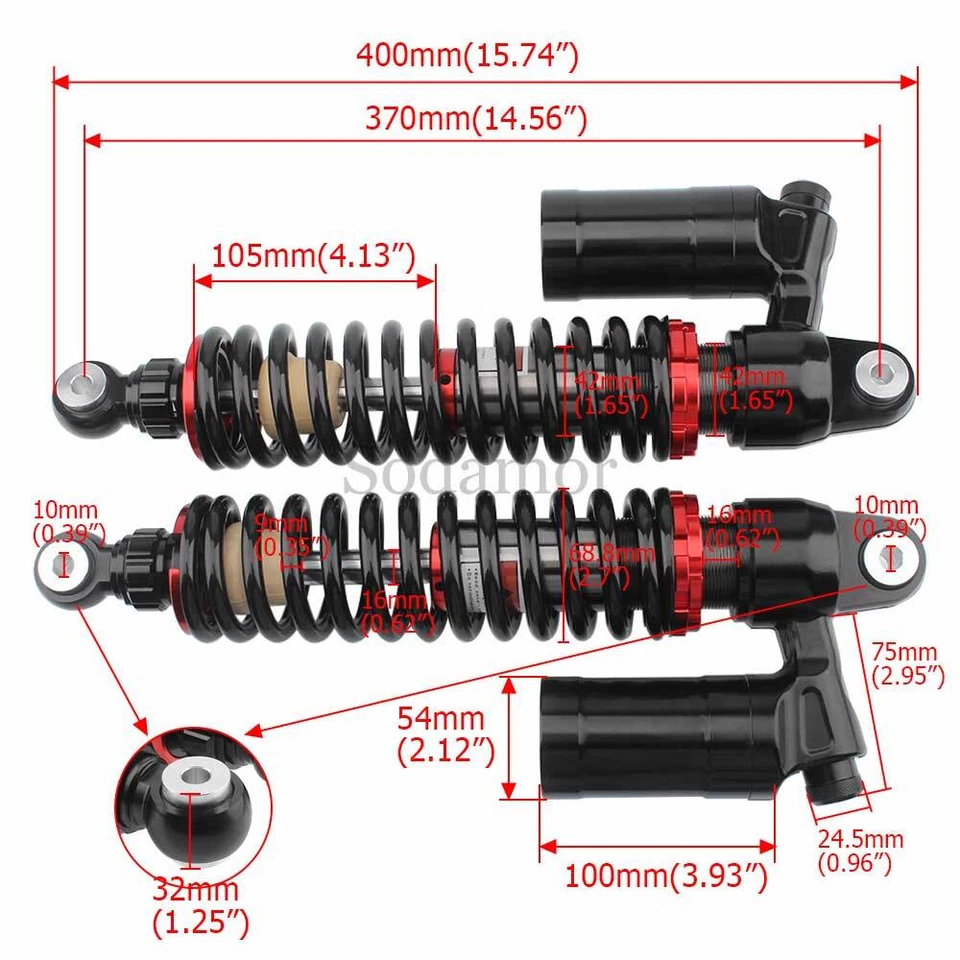 Motorcycle 370mm Front Shock Absorber for Yamaha Banshee 350 YFZ350 1987-2006 - Image 3 of 4