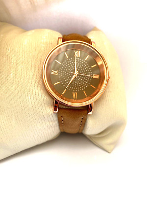 Unisex Vintage Mode Quarz Stein Zifferblatt rosévergoldet Lederarmband Uhr