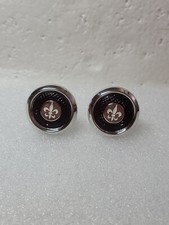 Hickok Fleur De Lis Black Enamel Silver Tone Cufflinks Tux Shirt Dress Suit Vtg
