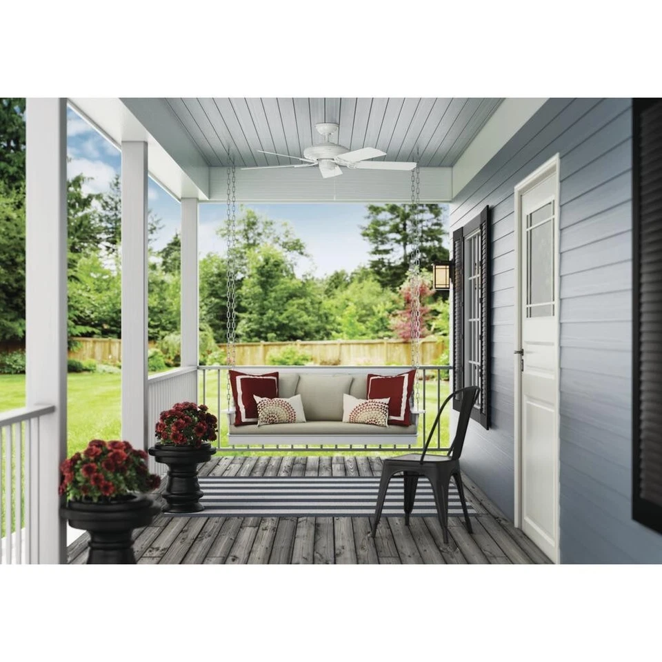 52" Indoor Outdoor Stainless Steel Classic Ceiling Fan White Plastic Blades - Image 2 of 4