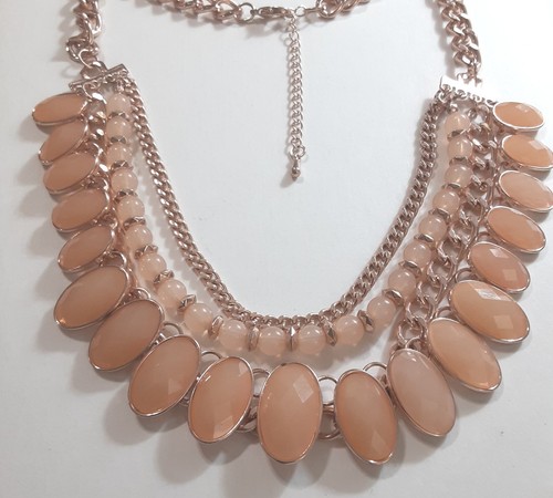 Peach Pink Crystal Dangle Necklace 2*18 To 21 - Picture 4 of 7