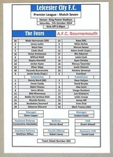 LEICESTER CITY v AFC BOURNEMOUTH 05.10.24 PREMIER LEAGUE TEAM SHEET