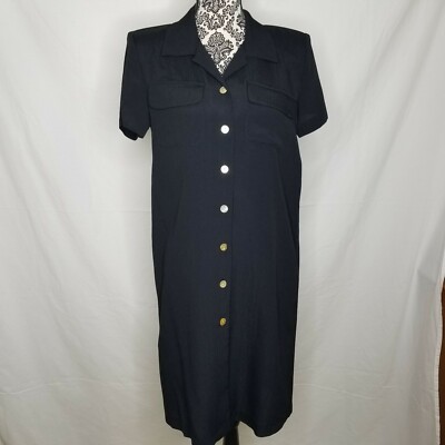 Vintage NWT Decade Designs Shirt Dress Size 4 Black Button Up Collar Belt S/S