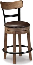 24.25" Modern Farmhouse Swivel Counter Height Barstool, Light Brown