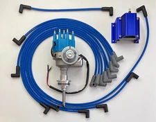 MOPAR 413 426 440 Blue SMALL Cap HEI Distributor + 50K COIL + Spark Plug Wires
