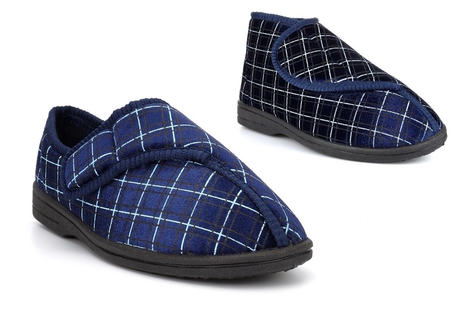 Mens Touch Fastening Slippers Mens Washable Slippers Rubber Sole Navy