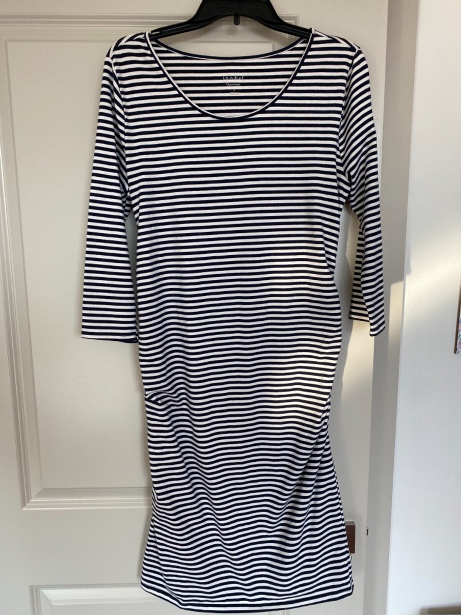 grey and white striped maternity dress Maternity Stripe Belted Dress Med