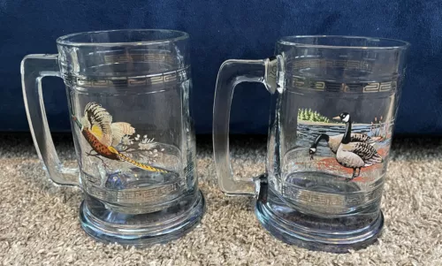 Vintage Princess House Glass Beer Mugs Geese And Ducks Mid Century