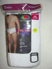 3 Pair Men's Fruit of the Loom White Big Man Briefs - Size 4XB (54-56")