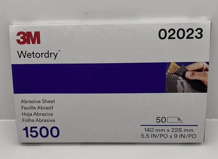 3M 02023 - 1500 Grit Wet/Dry Sand Paper 50 Sheets 3M 2023 Sand Sanding Buff NEW